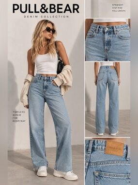 Pull&Bear Straight High-Rise Full Length Denim Jeans Women’s Size 2 NWT!